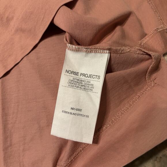 Norse Projects Shirt Mens Large Pink Esben Blind Stitch Short Sleeve Tee - Picture 11 of 13